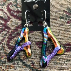 Earrings fused glass eclectic lever sterling